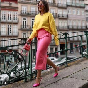 ZARA Midi Skirt Pink